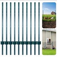 Nordara 4FT 121cm No Dig Coated Metal Fence Posts 10 Pack Steel Garden U Posts in Green
