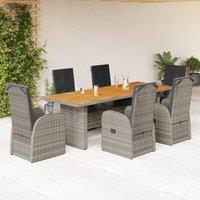 Berkfield Home 7 Piece Garden Dining Set with Cushions Grey Poly Rattan