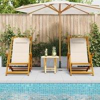 Berkfield Home Folding Beach Chairs 2 pcs Cream Solid Wood Acacia & Textilene