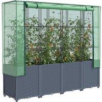 Berkfield Home Raised Bed with Greenhouse Cover Rattan Look 160x40x153 cm in Black | Size: 160 x 40 x 153 cm