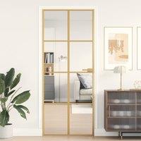 Berkfield Home Interior Door Slim Golden 83x201.5 cm Tempered Glass & Aluminium in Black
