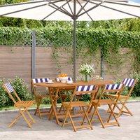 Berkfield Home Folding Garden Chairs 6 pcs Blue & White Fabric & Solid Wood