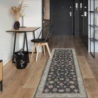 The Rug Shop UK Black Bordered Floral 7mm Thick Stain-Resistant Traditional Rug | Size: 60 cm x 180 cm