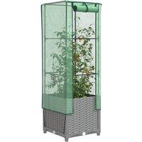 Berkfield Home Raised Bed with Greenhouse Cover Rattan Look 40x40x139 cm in Black | Size: 40 x 40 x 139 cm