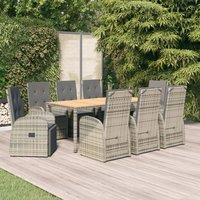 Berkfield Home 9 Piece Garden Dining Set Grey Poly Rattan&Solid Wood Acacia