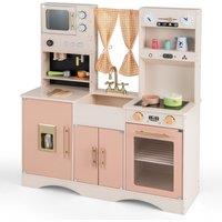 Costway Kitchen Playset Toddlers Wooden Pretend Play Kitchen Toy in Pink