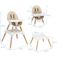 Costway 4-in-1 Baby High Chair Infant Wooden Dining Chairs w/ Detachable Tray & PU Cushion in Khaki