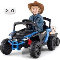 Costway Kids Ride On Tractor w/Detachable Trailer 12V Electric Ride On Toy Car in Blue
