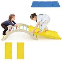 Gymax 3-In-1 Wooden Climber Toddler Climber Arch Indoor With Ramp