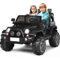 Gymax Electric Kids Ride On Truck 2-Seat Toy Car Lights Music & Remote Control in Black