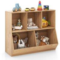 Gymax Kids Toy Cabinet 5-Cube Wooden Children Bookcase Open Shelves Rack in Natural