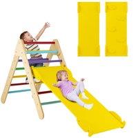 Gymax 2-in-1 Toddler Climbing Frame Triangle Climbing Set Wooden Triangle Ladder in Yellow