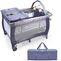 Costway Baby Cot Bed Portable Infant Changing Table Playpen w/Storage Shelves Hang Toys in Grey