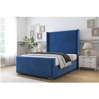 Comfort Beds Madrid Plush Bed Frame - 50 Upholstered Wingback Headboard in Blue | Size: Single