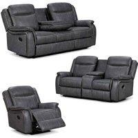 Furnishings For Less UK Tara Reclining 3 Piece Sofa Suite Grey Leather Look Fabric 3 + 2 + 1