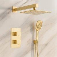 Bathroom Kingdom Avon Brushed Brass Square Thermostatic - 250mm Head & Hand Shower in Gold
