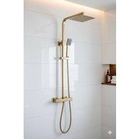Bathroom Kingdom Menai Premium Brushed Brass Square Thermostatic Shower Set in Gold