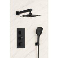 Bathroom Kingdom Avon Black Square Thermostatic Shower Set - 200mm Head & Hand Shower