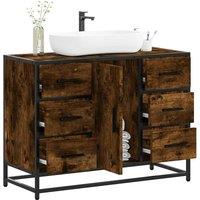 Berkfield Home Bathroom Sink Cabinet Smoked Oak 80x33x60 cm Engineered Wood in Brown | Size: 80 x 33 x 60 cm