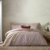 Yard Hebden Striped 100% Cotton Duvet Cover Set in Dark Red | Size: Double