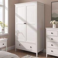 Home Source 2 Door Wardrobe Storage Drawer Clothes Organiser White MDF 180cm Tall