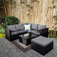 Furniture Maxi Vancouver 6 Seater Rattan Corner Sofa Patio Set Garden Sofa Set In Black