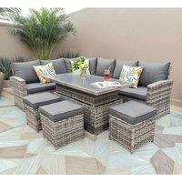 Furniture Maxi Rosen 9 Seater Rattan Garden Dining Set With Lift-Up Table & 3 Stools in Grey