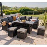 Furniture Maxi Rosen 9 Seater Rattan Garden Dining Set With Lift-Up Table & 3 Stools in Black
