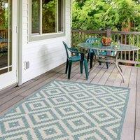 THE RUGS Outdoor Indoor Aqua Ivory Geometric Diamond Rug Weather Resistant | Size: 160 cm x 230 cm