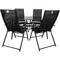 Samuel Alexander Outdoor 4 Person Rectangular Glass Top Garden Dining Table Chairs Set in Black