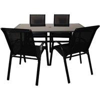 Samuel Alexander Outdoor 4 Person Rectangular Glass Top Garden Dining Table Chairs Set in Black