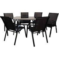 Samuel Alexander Outdoor 6 Person Rectangular Glass Top Garden Dining Table Chairs Set in Black