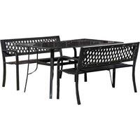 Samuel Alexander Outdoor 4 Person Rectangular Glass Top Dining Table & 2 Benches Set in Black