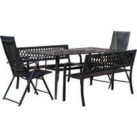 Samuel Alexander Outdoor 6 Person Glass Top Garden Table Benches & Chairs Set in Black