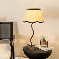 ValueLights Wiggle Black Metal Stem Table Lamp with Linen Scallop Trim Tapered Lamp Shade