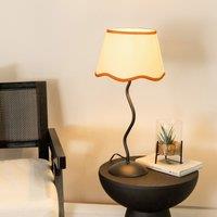 ValueLights Wiggle Black Metal Stem Table Lamp with Linen Scallop Trim Tapered Lamp Shade in Burnt Orange