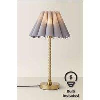ValueLights Maeve Scallop Pleated Tapered Shade Brushed Gold Bobbin Table Lamp with LED Bulb in Grey