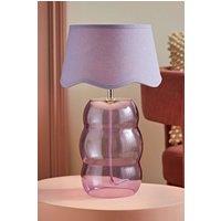 ValueLights Lolly Lilac Glass Bubble Table Lamp with Lilac Scallop Shade