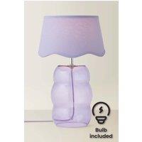 ValueLights Lolly Lilac Glass Bubble Table Lamp with Lilac Scallop Shade & Bulb