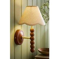 ValueLights Bobbins Walnut Bobble Wall Light & Linen Trim Lamp Shade in Natural