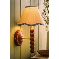 ValueLights Bobbins Walnut Bobble Wall Light & Linen Trim Lamp Shade & Bulb in Baby Blue