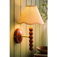 ValueLights Bobbins Walnut Bobble Wall Light & Linen Trim Lamp Shade & Bulb in Natural