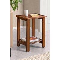 MH London Solid Mango Wood Side Table, Bedside End Table with 2-Tier Storage for Living Room & Bedroom - Santorini in Walnut