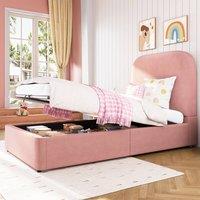 BTM Single velvet upholstered bed with hydraulic storage & headboard in Pink