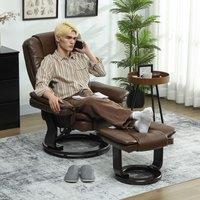 HOMCOM Swivel Manual Recliner & Footrest Set PU Leather Chair Brown in Dark Brown | Size: Armchair
