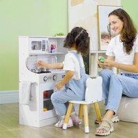 AIYAPLAY Play Kitchen, Pretend Toy Kitchen with Toy Phone, Chalkboard in White