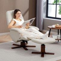 HOMCOM Swivel Recliner Chair with Footstool & Wooden Base in Beige | Size: Armchair