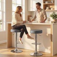 HOMCOM Bar Stools Set of 2, Height Adjustable Breakfast Bar Chairs in Grey