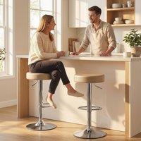 HOMCOM Bar Stools Set of 2, Height Adjustable Breakfast Bar Chairs in Beige