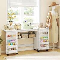 HOMCOM Folding Sewing Table with 2 Magnetic Doors, Storage Shelf, White | Size: 160 cm x 40 cm